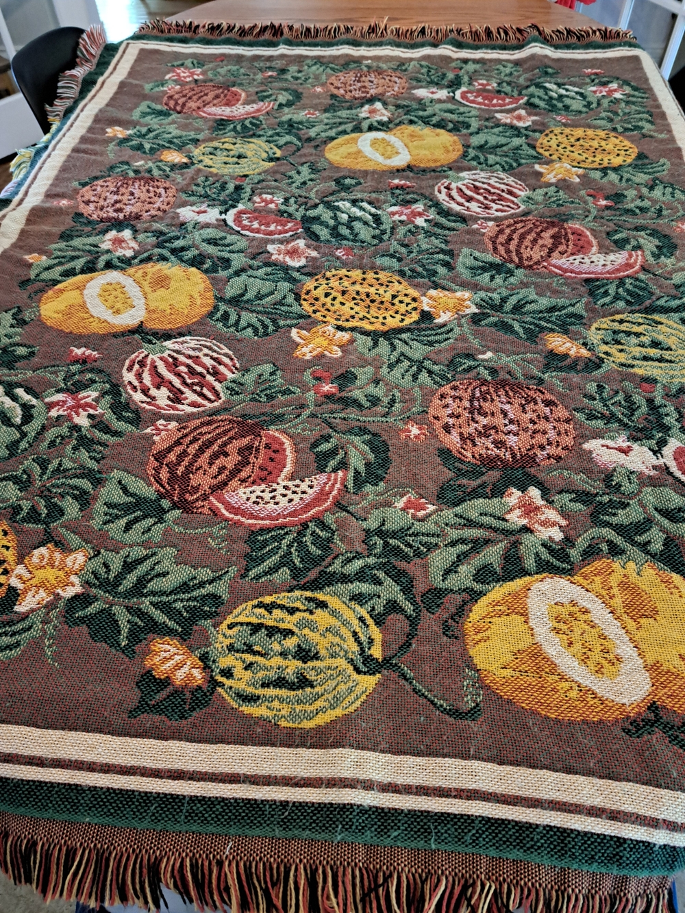 Handwoven Fruit Motif Tapestry Throw - Fall Themed